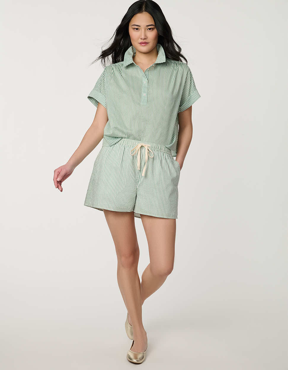 Striped Poplin Popover Top